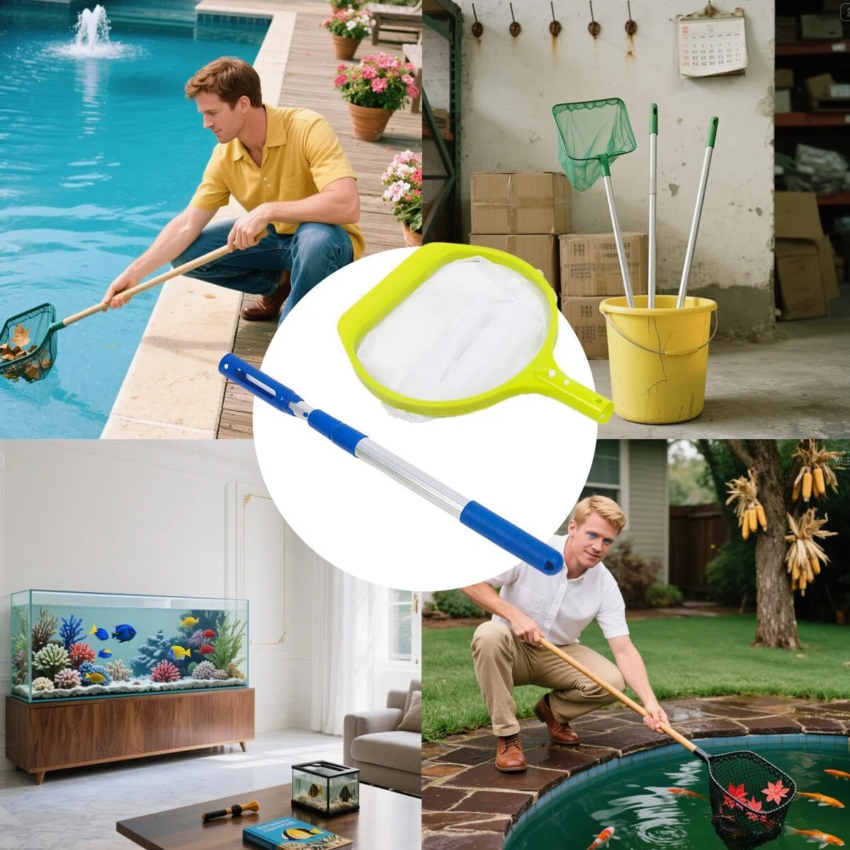 Épuisette de piscine, outil de nettoyage à poignée réglable | Écumoire pour feuilles de piscine | pour aquarium, pêche, débris, jacuzzi, jardin, terrasse, lac