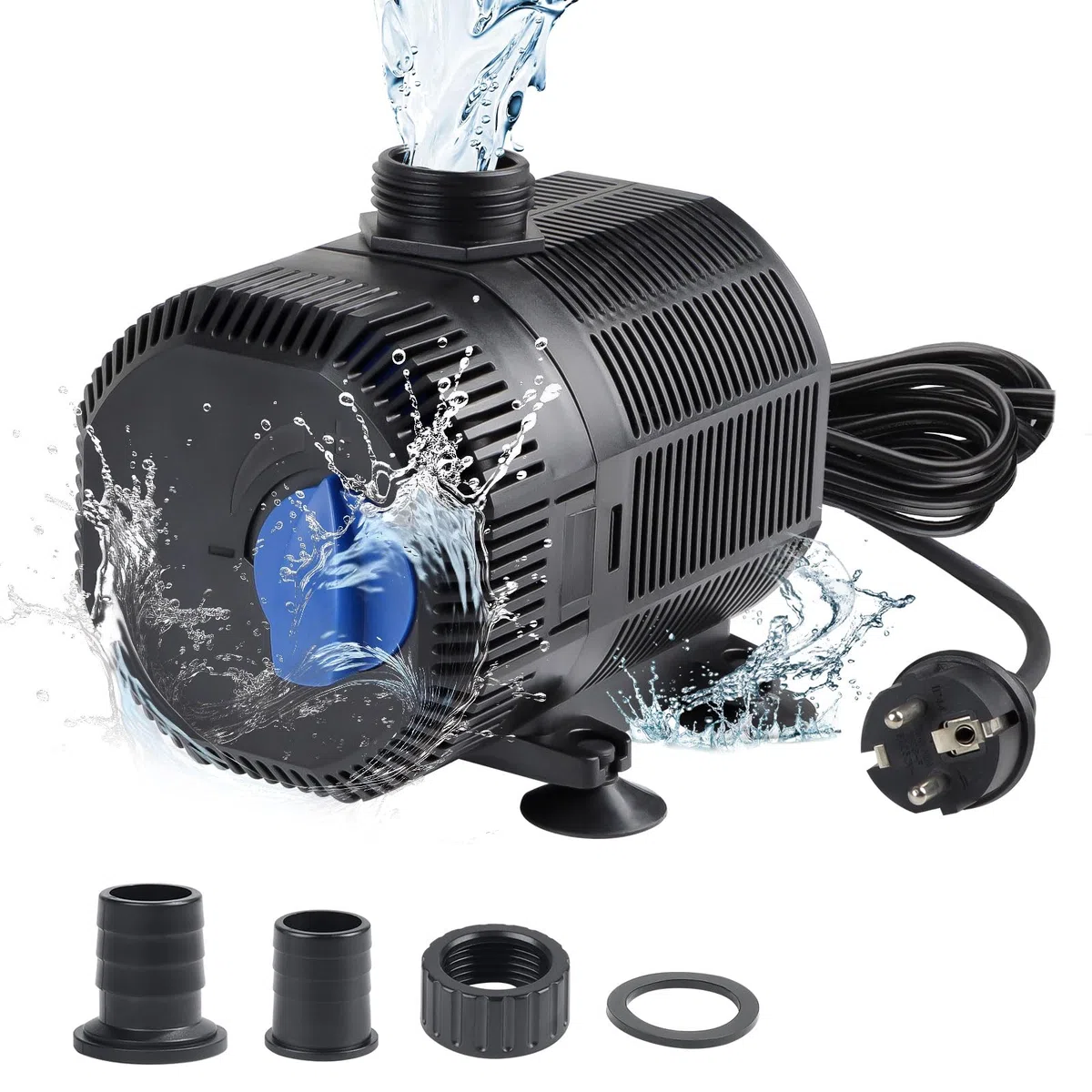 EXLECO Pompe Bassin Pompe de Filtration 2300L/H Pompe À Eau Exterieur Pomp Fontain avec Filtre 35W Pomp Aquarium Submersible avec Câble 10M & 2 Buse, Pomp pour Étang À Poissons Filtre, Jardin, Piscine