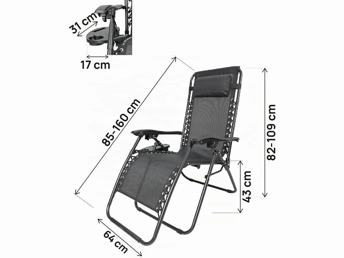 Lot de 2 Fauteuils de Jardin inclinable zéro gravité Sintra - Noir