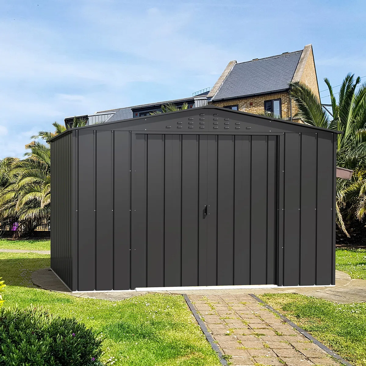 Duramax TOP Shed 10 x 8 (7.28 m²) Abri de jardin en métal, fabriqué en acier galvanisé, structure de toit renforcée, abri de jardin en métal sans entretien et résistant aux intempéries, Anthracite
