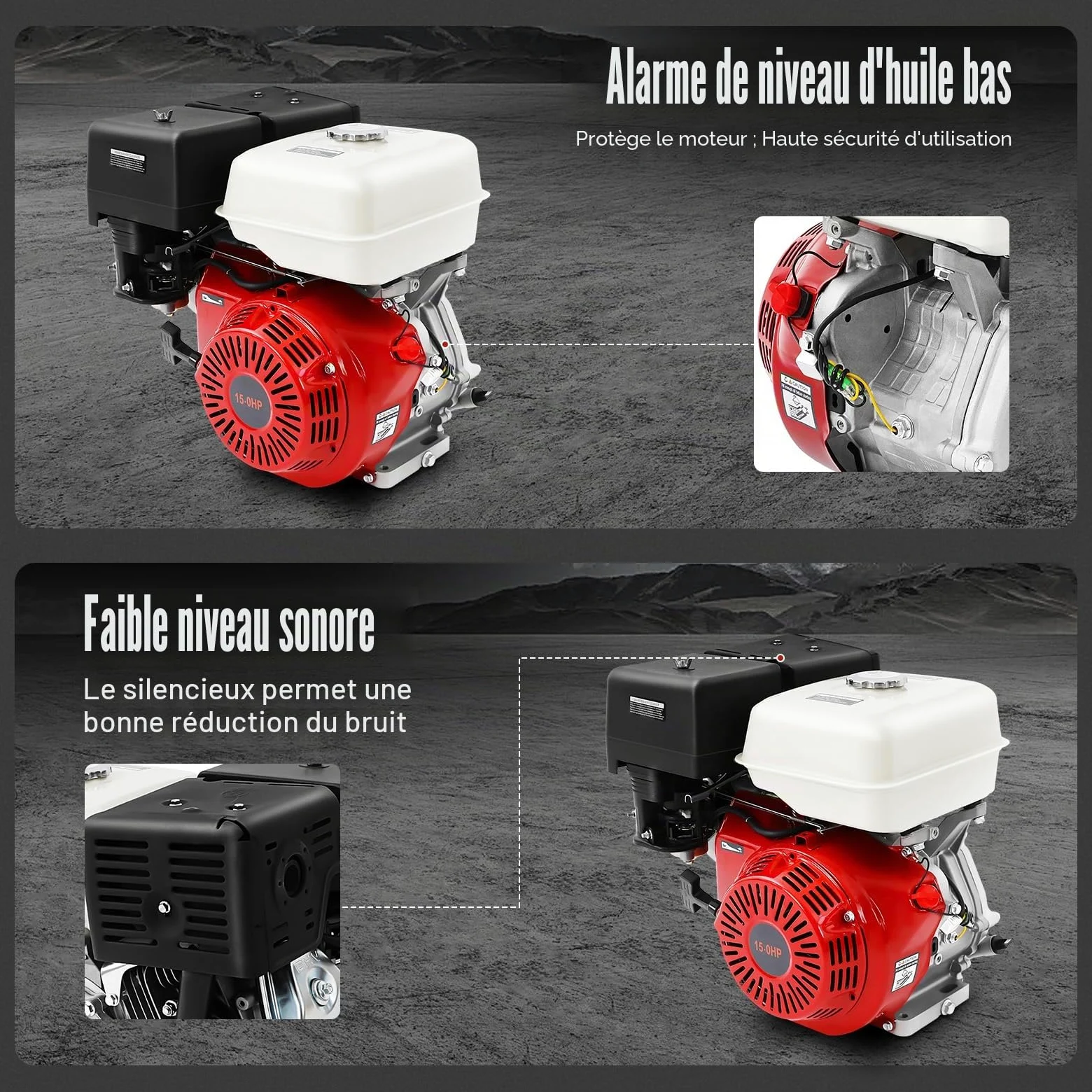 Moteurs à 4 temps pour kart, moteur à essence de 15 CV, moteur fixe, moteur industriel, moteur à quatre temps refroidi à l'air, moteur additionnel, moteur kart de 420cc, moteur go-kart, moteur Otto