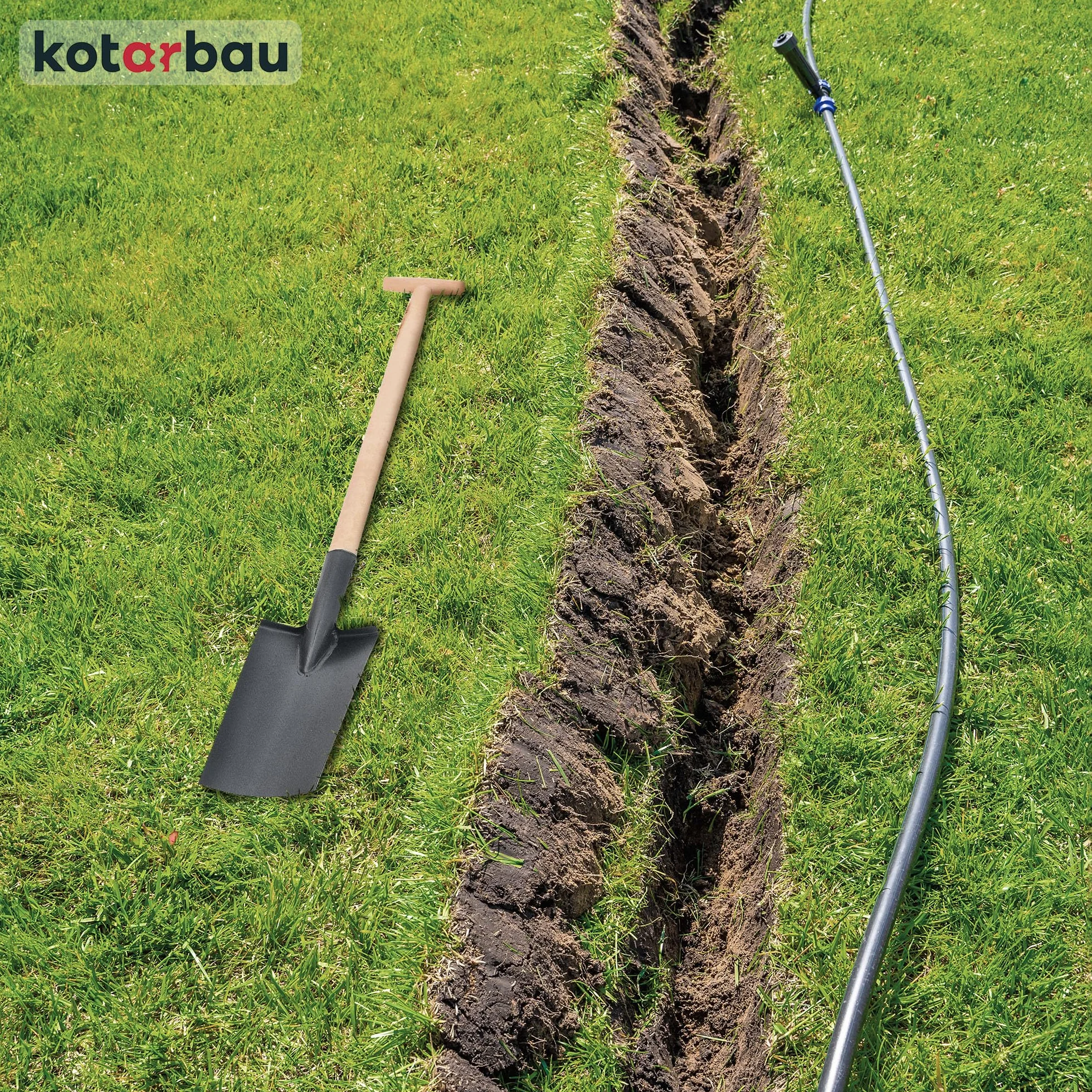 KOTARBAU Pelle de drainage 380 x 147 mm pour manche de 38 mm de diamètre - Lame en acier longue étroite pour transplantation avec manche en bois