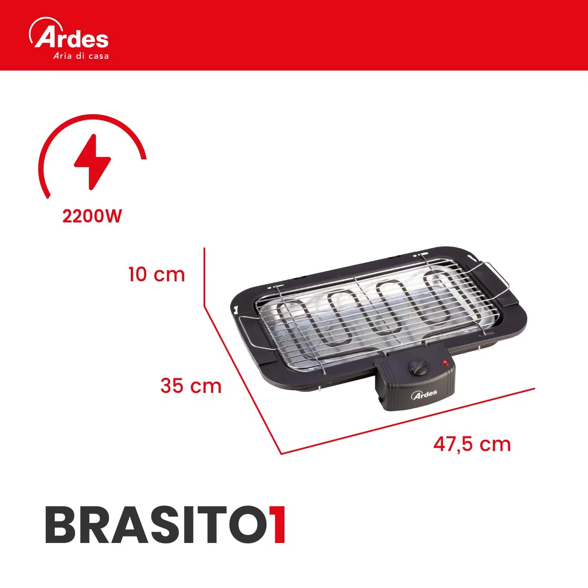 ARDES - Barbecue électrique portable sans fumée de 2200 W Grill électrique portable pour balcon - Barbecue d’intérieur ou extérieur - Couleur noire Modèle AR1B01, Noir