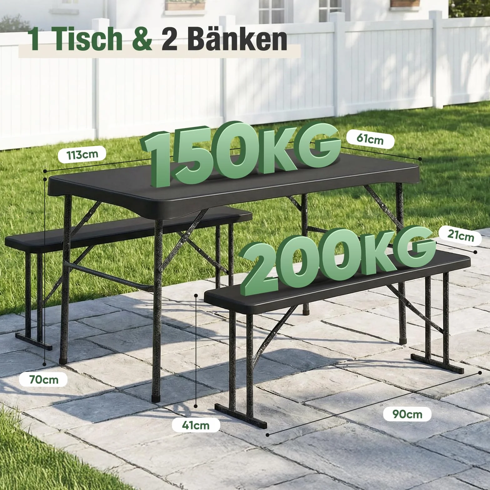 Sekey Ensemble de tentes à bière Pliables en Plastique - 113 x 61 cm - avec 2 bancs pour 4 Personnes - Ensemble de chapiteau pour l'intérieur et l'extérieur - Table à bière de Jardin (Noir)