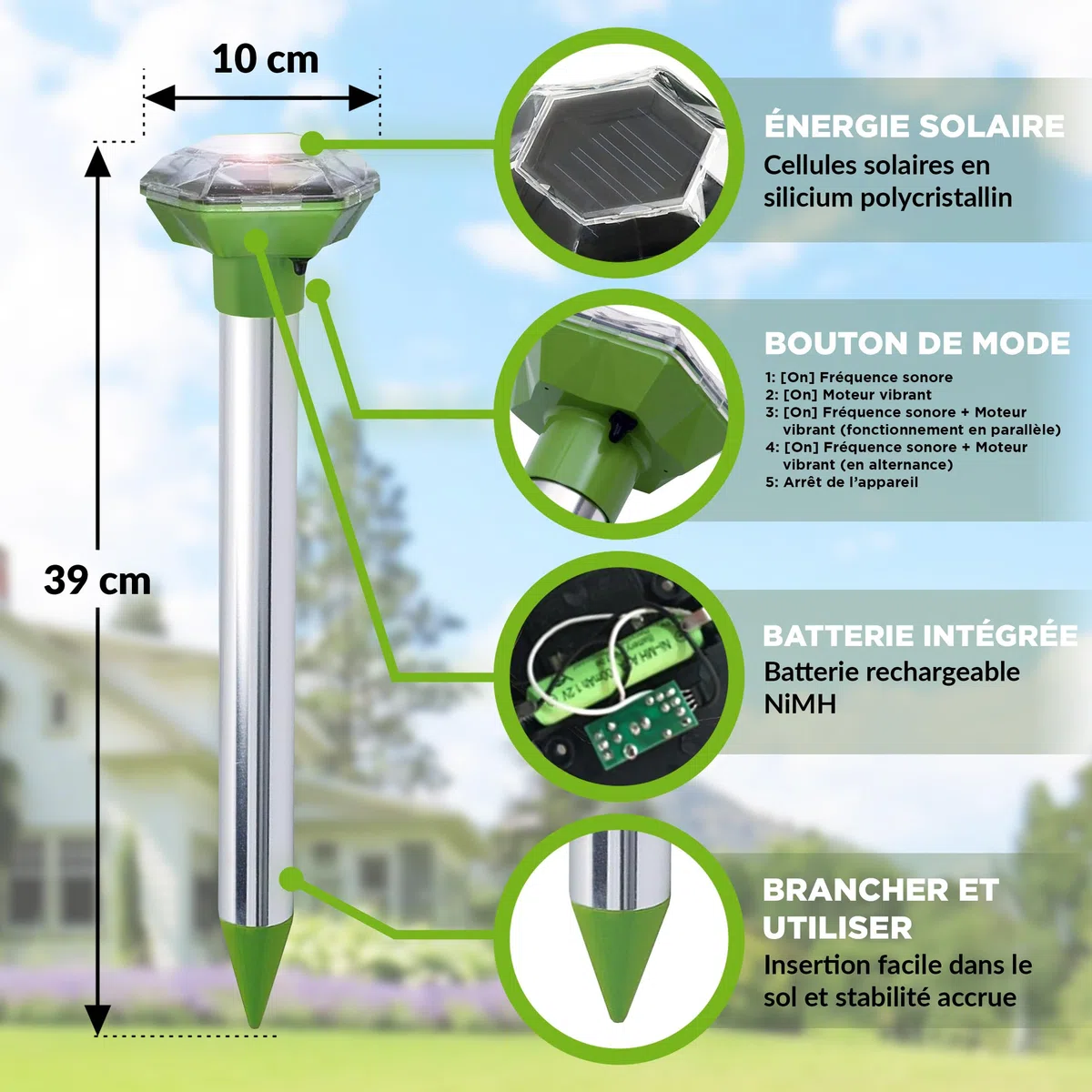 ISOTRONIC Répulsif Solaire Taupes, campagnols et Serpents – avec Piquet de Sol pour Le Jardin – Protection Efficace sans Poison – Portée 1 250 m² – Lot de 2 unités pour Grands terrains et Jardins