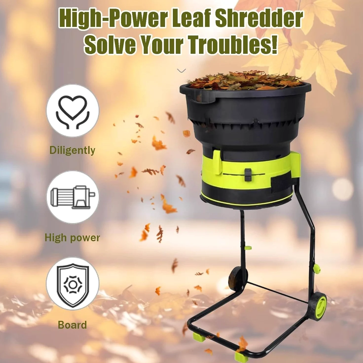 Broyeur De Feuilles électrique, Broyeur De Feuilles sans Lame Haute Puissance De 2 500 W pour Un Rapport De Réduction De 17:1, Paillage Jusqu'à 55 Gallons par Minute Nopowercord