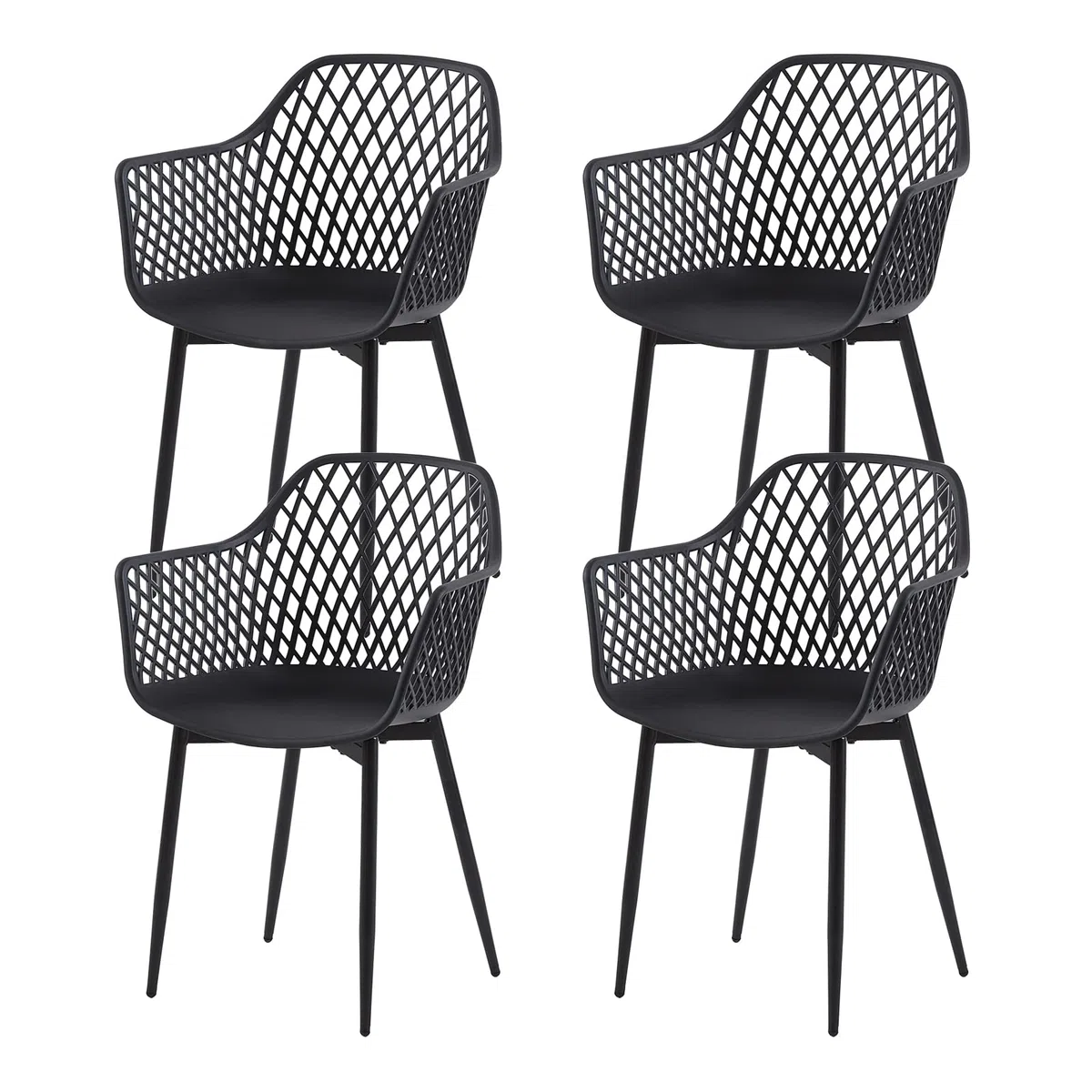 buybyroom Lot de 4 Chaise de Jardin, Chaise Exterieur Terrasse, Siège en PP, Pieds en Métal avec Accoudoirs et Patins Réglables, Charge Maximale 120 KG, Noir