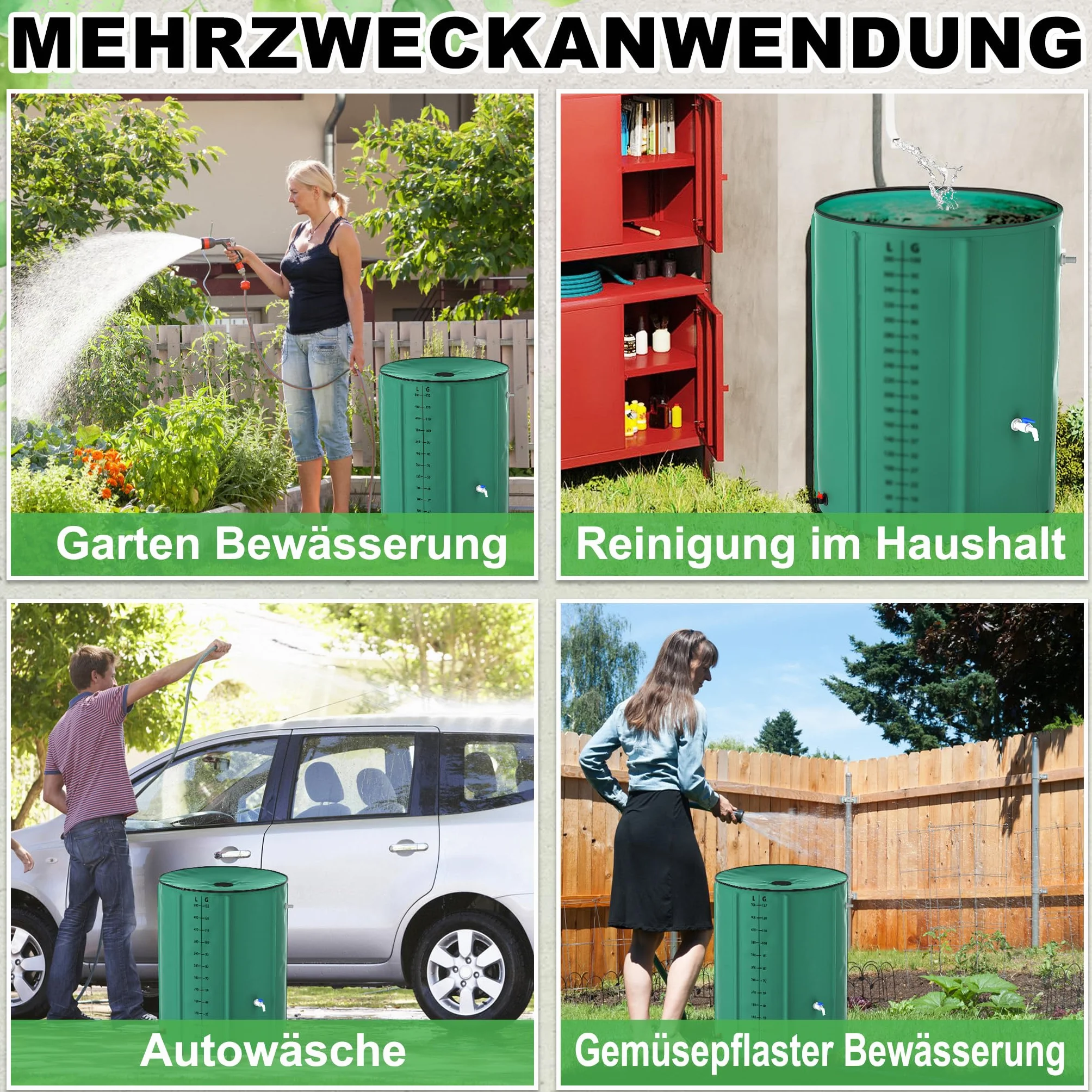 Froadp Récupérateur d'eau de pluie pliable de 380 l, avec couvercle et échelle, bâche mate, réservoir d'eau de pluie pour arrosage du jardin, bain de glace, avec valve de vidange, vert