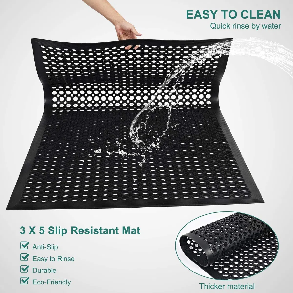 Lot de 2 Tapis de Sol en Caoutchouc Anti-Fatigue pour Restaurant, Cuisine, Bar, entrée, Drainage, Garage, Maison, Piscine, 91,4 x 152,4 cm