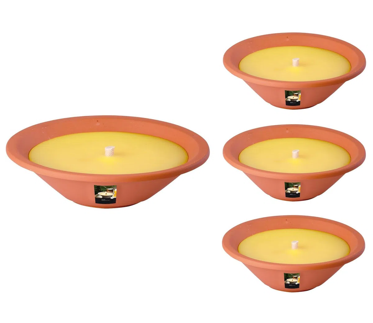 Lot de 4 bols de flamme citron citronnelle pour l'extérieur – Bougies d'extérieur en terre cuite – Pour votre jardin – Lot de 4 bols – moins de points par les moustiques – Durée de combustion 13 h –