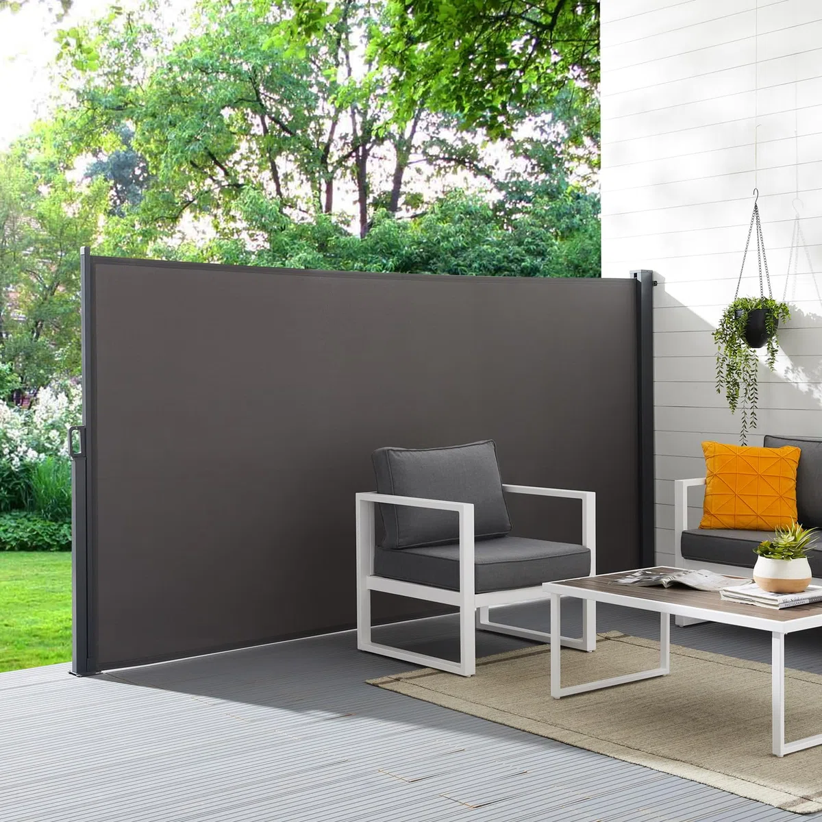 Canopée Store Latéral Extérieur 160 x 300 cm - Paravent Rétractable en Aluminium - Brise-Vue Balcon Terrasse Jardin - Gris Anthracite