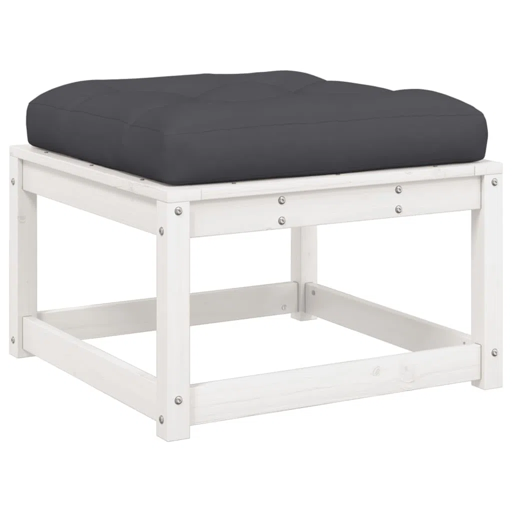 vidaXL Repose-Pied de Jardin avec Coussins, Pouf de Palette, Table Basse de Terrasse, Meuble Modulaire de Salon Balcon, Blanc Bois de Pin Massif