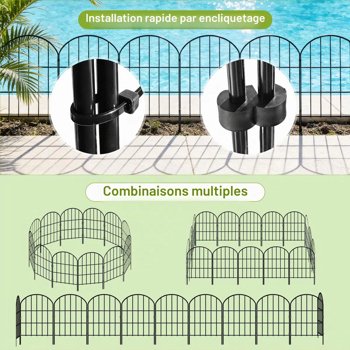 Thealyn Clôture de jardin décorative - 81 cm (H) x 45 cm (l) (10 panneaux, longueur totale 4,5 m) - Clôture extérieure en métal sans creuser pour parterre de fleurs, cour, barrière pour animaux