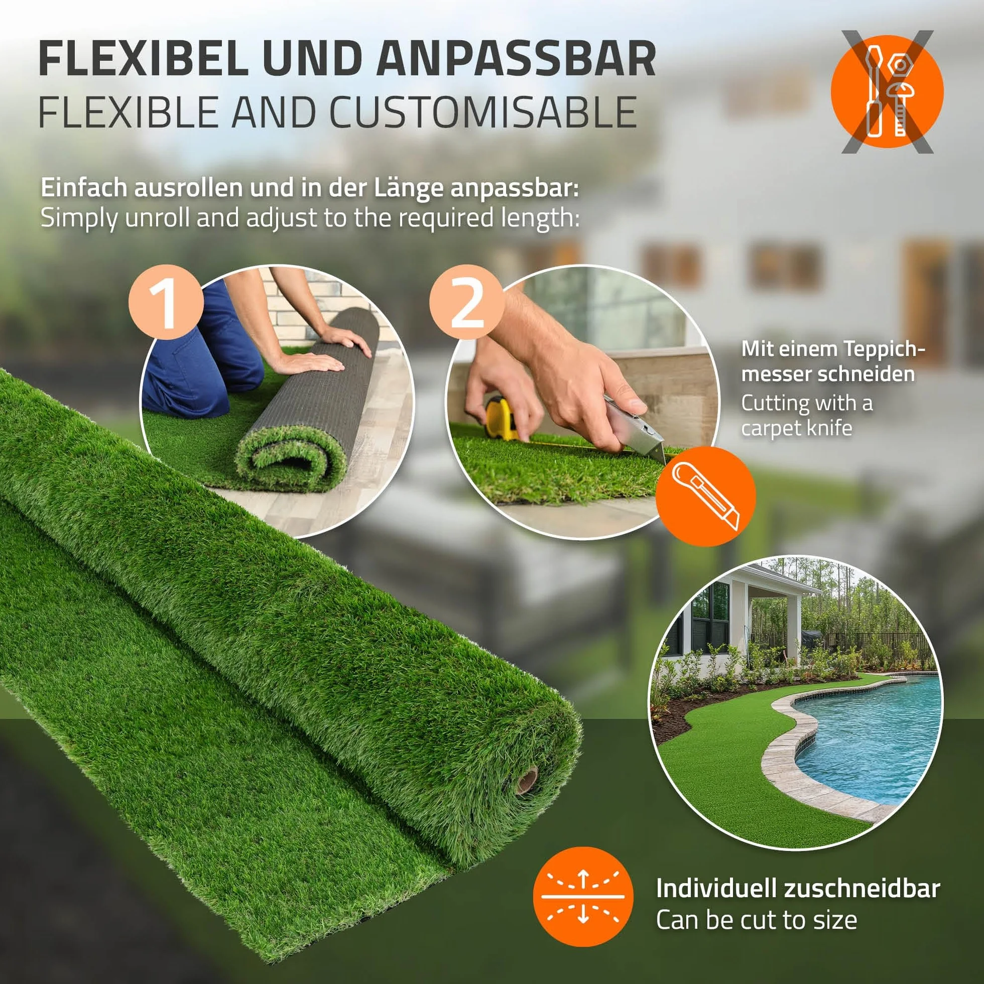 ECD Germany Gazon Synthétique 18mm en Rouleau 1,5m² (1,5x1m), Vert Multinuancé, Drainage Rapide et Facile à Découper, Résistant Intempéries, Tapis Artificiel Pelouse Herbe Fausse Revêtement de Sol