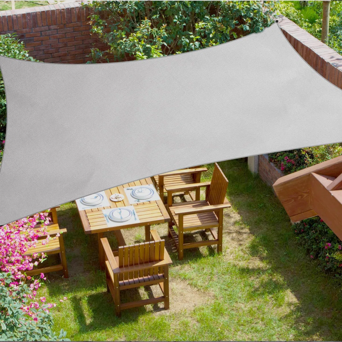 Voile d’ombrage Imperméable & Anti-UV 3x4m, Auvent de Terrasse en Tissu Oxford 420D Épais, Résistant aux Intempéries pour Jardin et Terrasse