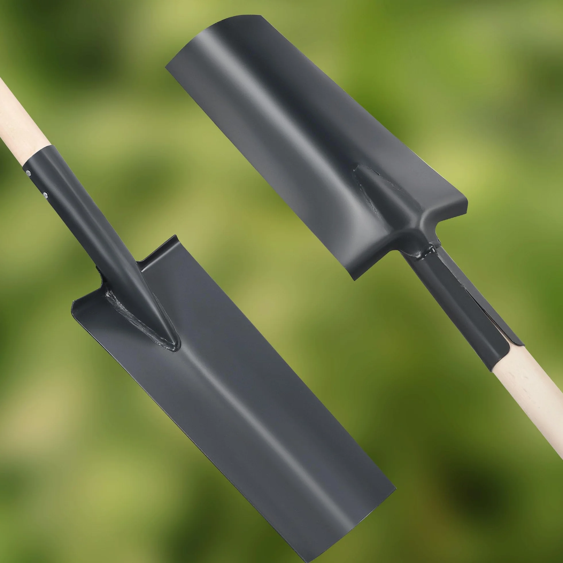 KOTARBAU Pelle de drainage 380 x 147 mm pour manche de 38 mm de diamètre - Lame en acier longue étroite pour transplantation avec manche en bois