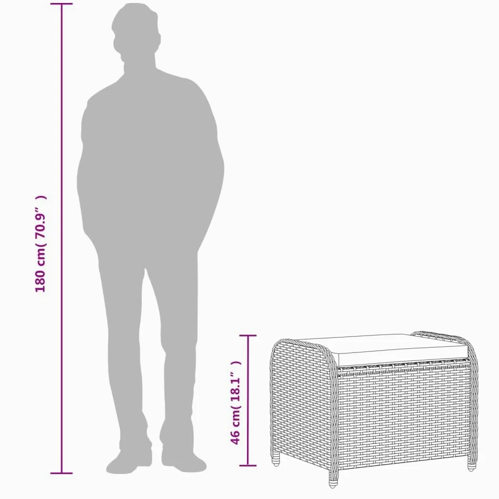 vidaXL Tabouret de Jardin avec Coussin, Chaise de Patio, Siège de Terrasse, Meuble de Balcon Arrière-Cour Extérieur, Brun Résine Tressée
