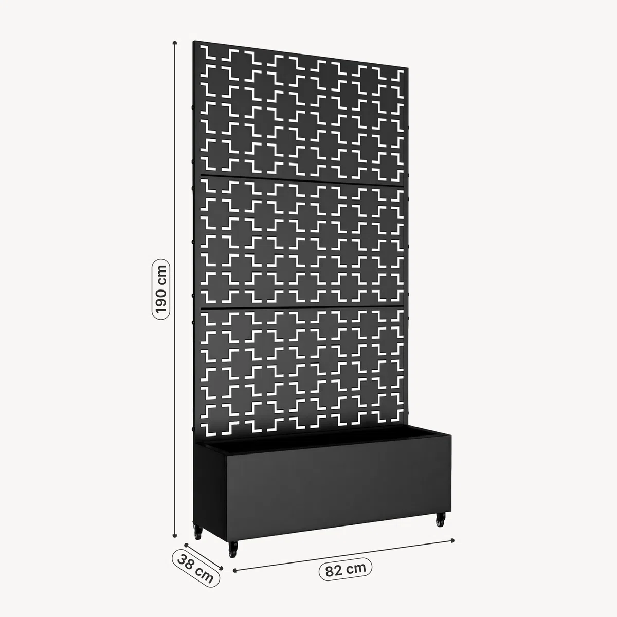 casa.pro Cloison de Séparation Aaskis 190 x 82 x 38 cm avec Bac à Fleurs Paravent Clôture avec Jardinière pour Extérieur Intérieur Jardin Terrasse Brise-Vue sur 4 roulettes Acier Galvanisé Noir