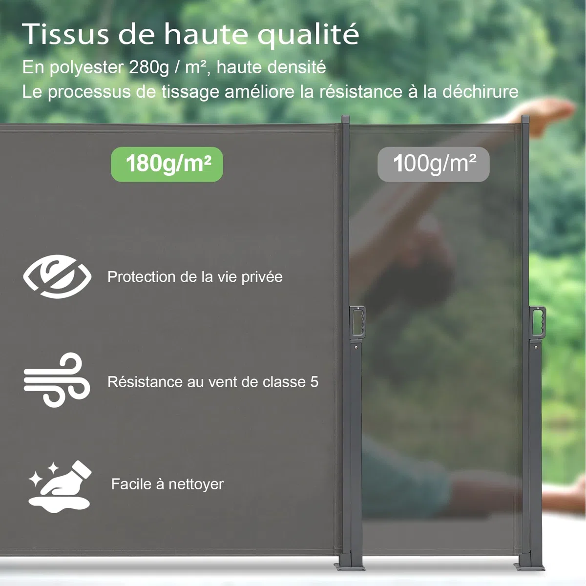 Canopée Store Latéral Extérieur 160 x 300 cm - Paravent Rétractable en Aluminium - Brise-Vue Balcon Terrasse Jardin - Gris Anthracite