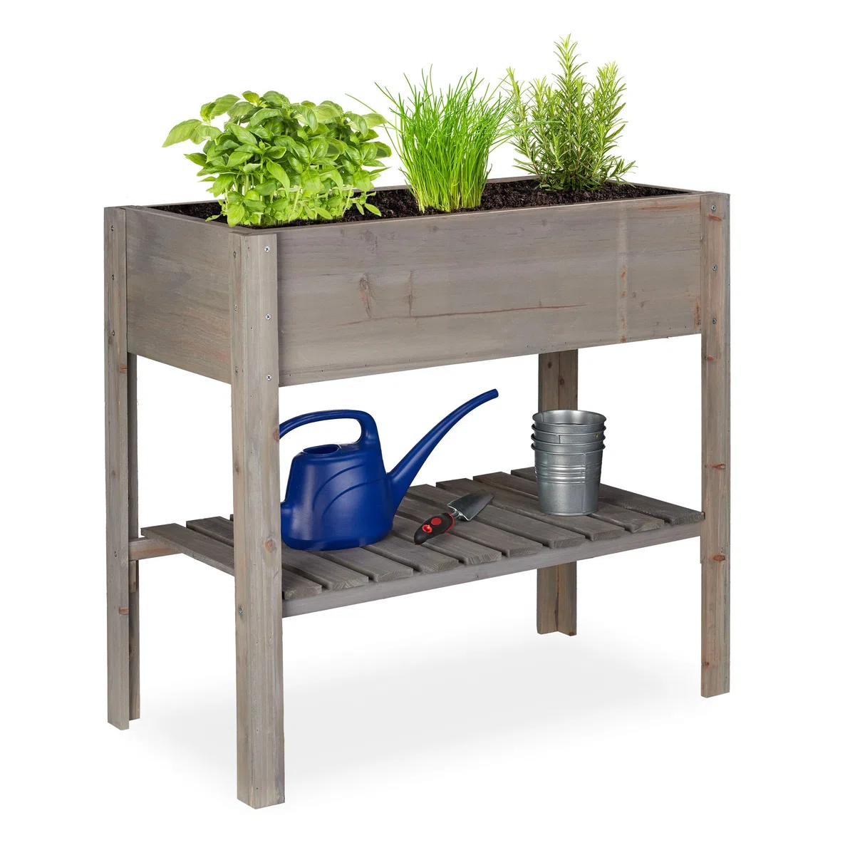 Relaxdays Carré Potager Bois, légume, Herbes, Jardin, Balcon, Jardinière sur Pied, HxlxP: 80 x 88 x 43,5 cm, Gris