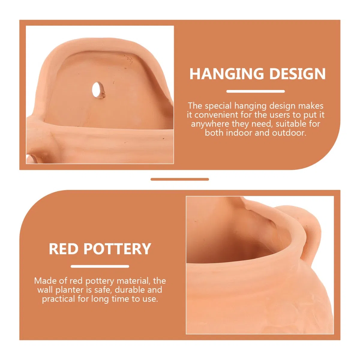 POPETPOP Pot De Fleur Suspendu en Terre Cuite 17X17X22Cm Jardinière Murale pour Plantes Succulentes Balcon Et Intérieur Support Mural Durable pour Décoration De Jardin