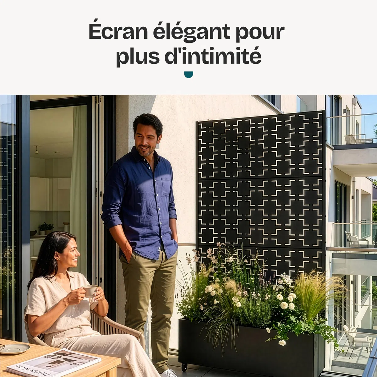 casa.pro Cloison de Séparation Aaskis 190 x 82 x 38 cm avec Bac à Fleurs Paravent Clôture avec Jardinière pour Extérieur Intérieur Jardin Terrasse Brise-Vue sur 4 roulettes Acier Galvanisé Noir