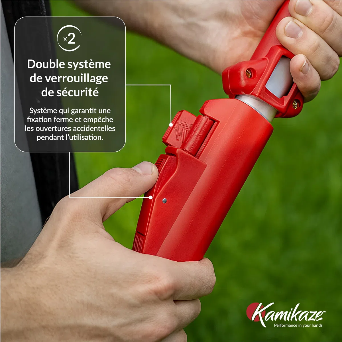 KAMIKAZE Perche multi-outils télescopique de 1,5 m en aluminium anodisé Poignées en polypropylène rouge compatible avec scies MT330-BH Turbo, MT360-BH Turbo et ciseaux MT-63