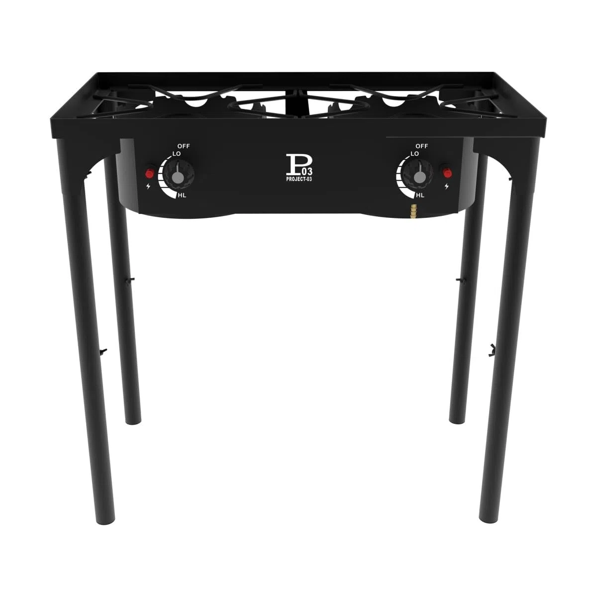 Project - Réchaud à Gaz 2 Feux 9KW 4 Pieds Bruleurs en Fonte Modulable en 3 Hauteurs - Cuisine Extérieure 74.5 x 40 x H80 cm Allumage Piezo POWERTOP 2