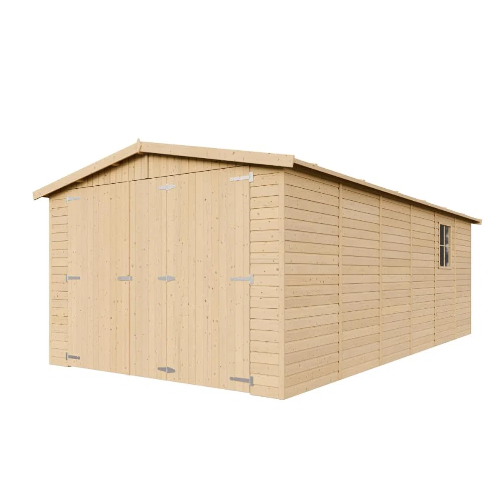 Garage de Jardin Bois Naturel - Abri de Jardin - Chalet en Pin/épicéa- H222X616x324 cm/18 m² - Construction de Panneaux- Rangement pour vélos, Remise à Outils - TIMBELA M102