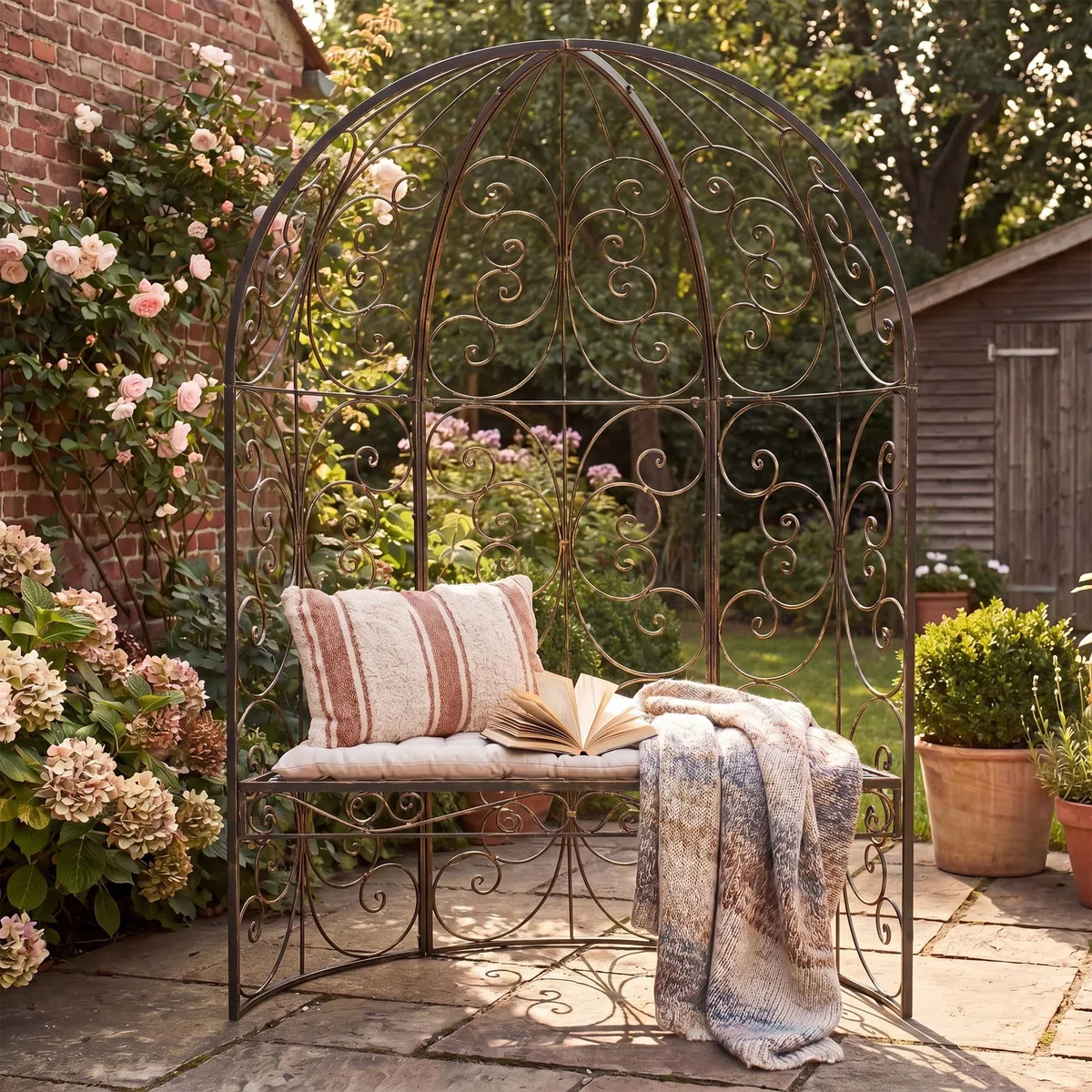 CLP Banc De Jardin Rosie Demi-Cercle I Banquette 2 Places avec Arche A Rosiers en Métal Stable I Demi-Gloriette pour Plantes Grimpantes, Couleur:Bronze