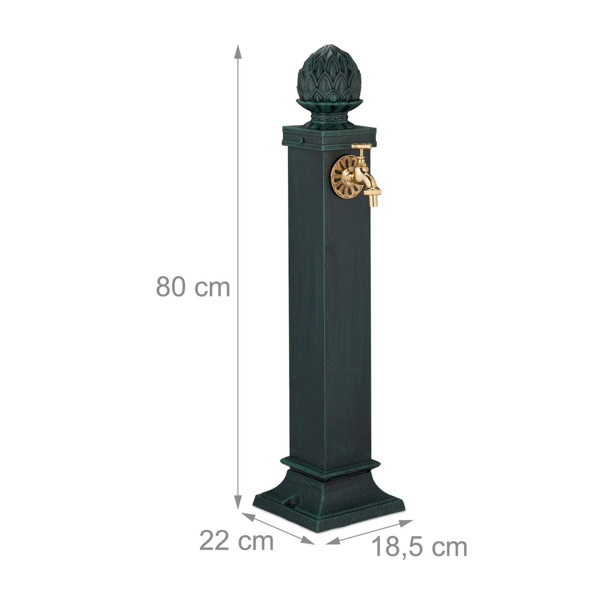 Relaxdays Fontaine extérieure pour Le Jardin ou la terrasse, Robinet doré, H x L x P : 80 x 18,5 x 22 cm, Verte