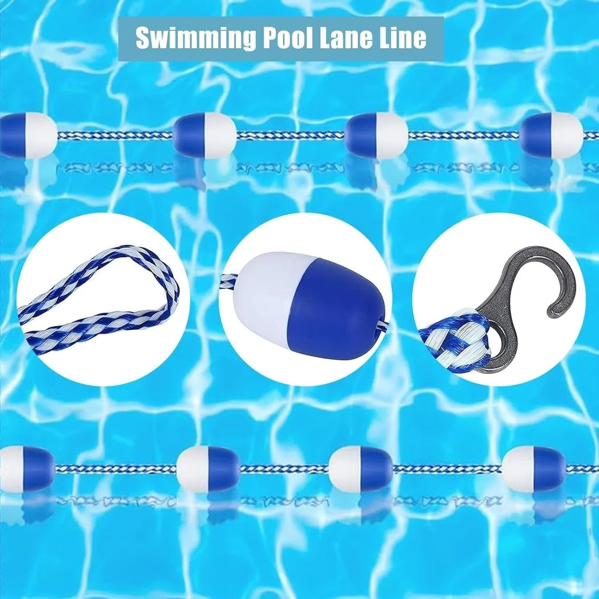 Ce kit de sécurité pour Piscine Comprend Une Corde et Un Flotteur, Une barrière Flottante de 27,4 m avec Crochets, Une Ligne de séparation Portable pour la Partie Profonde et Une bouée de dé