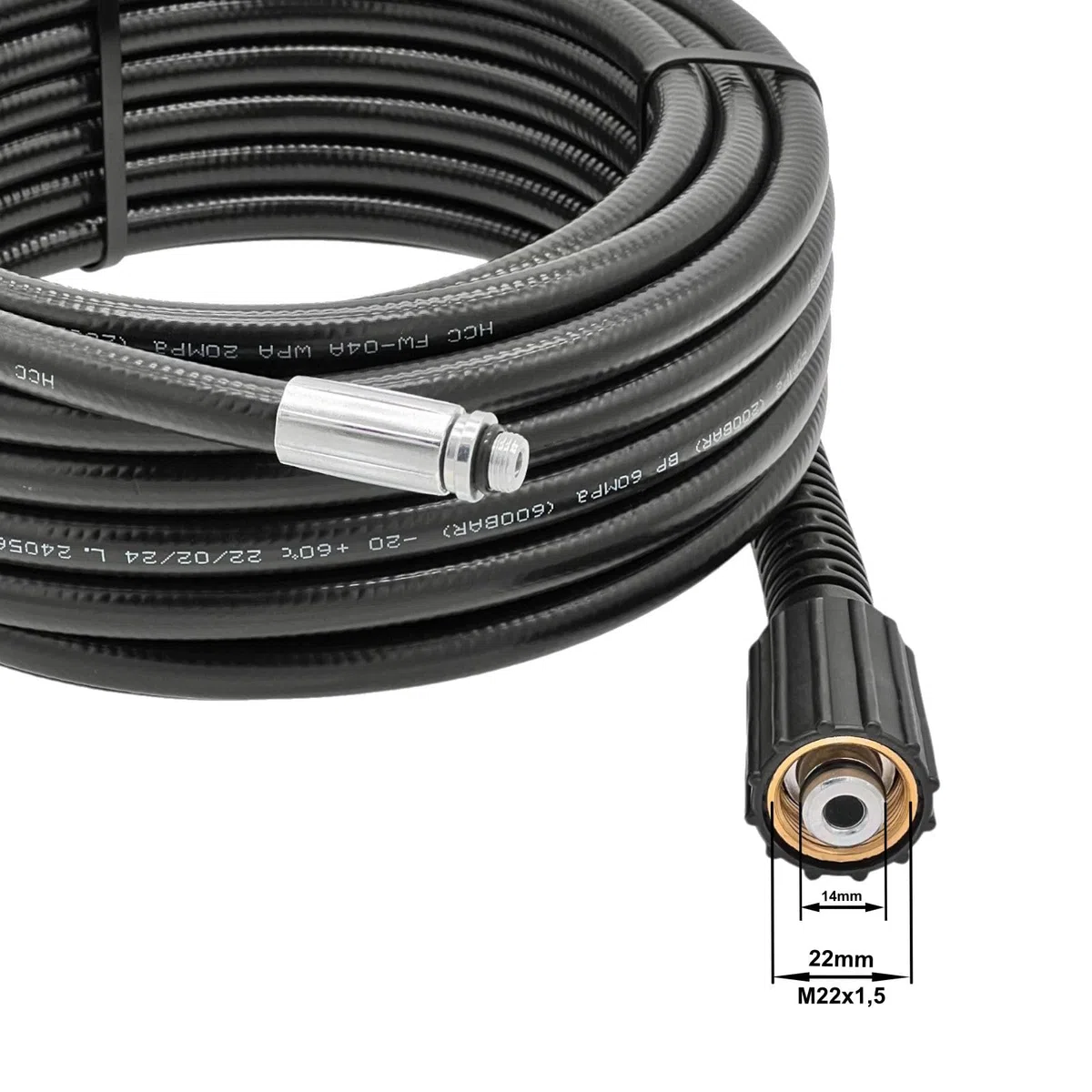 30 m de tuyau de nettoyage pour Kärcher HD HDS et Kränzle – Kit professionnel de 4 pièces avec buse fixe et rotative – Raccord M22x1,5 – Kit de nettoyage de tuyau haute pression pour le débouchage des