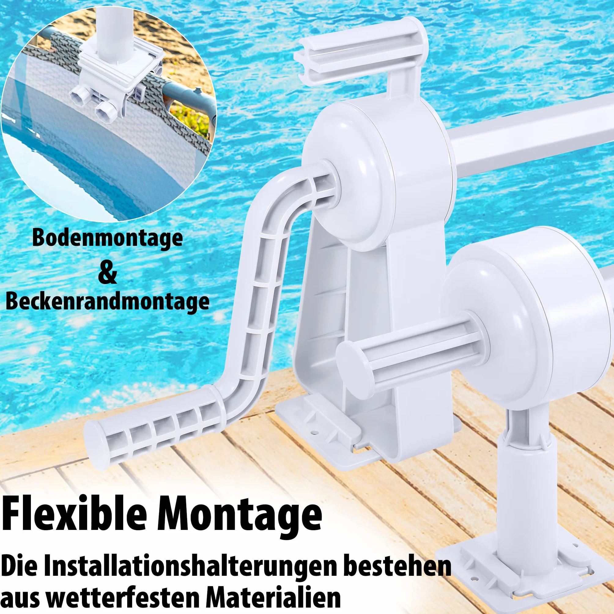 XMTECH Système d'enroulement de piscine - Enrouleur de piscine - Enrouleur de piscine réglable - Tube télescopique en aluminium - Système d'enroulement pour bâche de piscine - Film solaire résistant