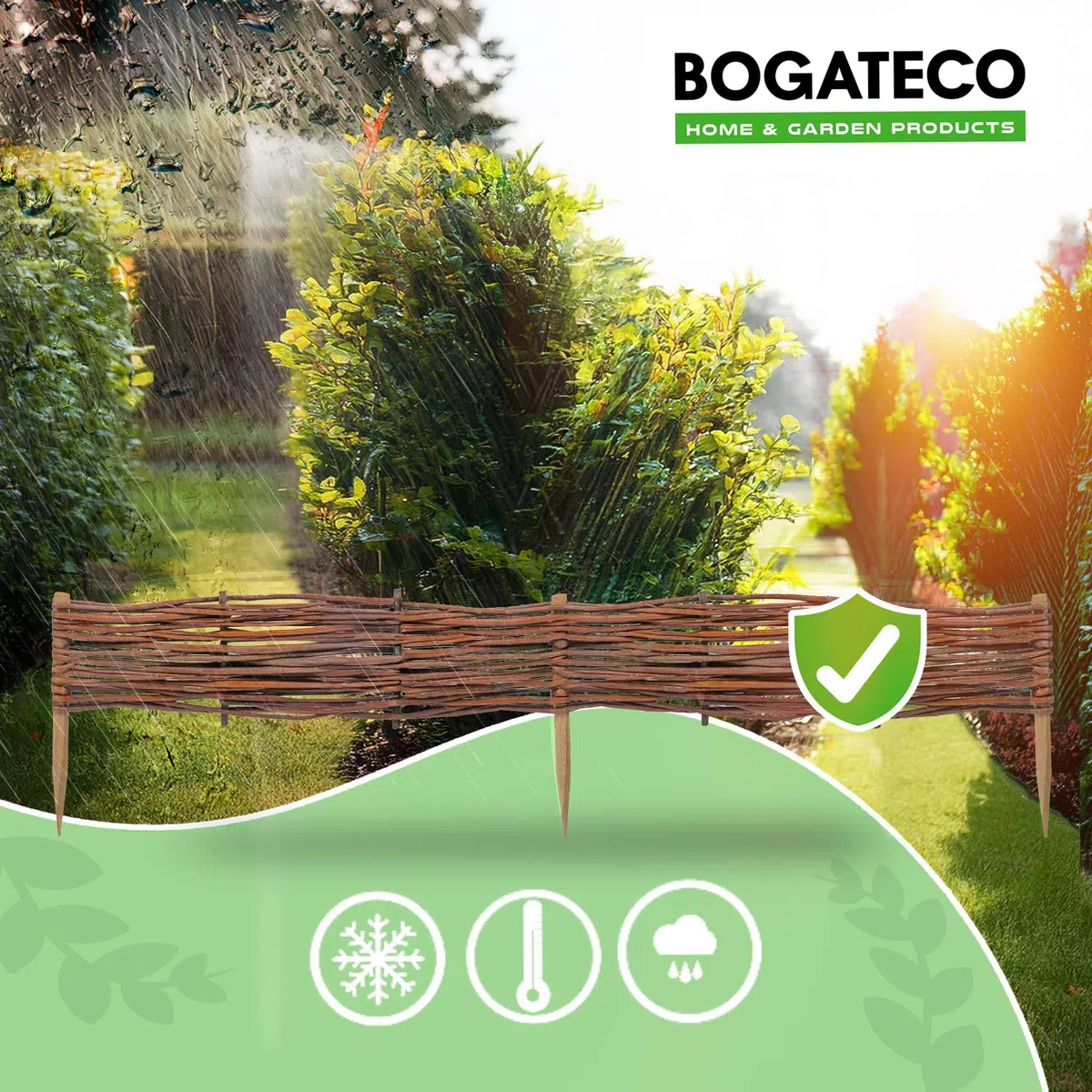 BOGATECO Bordures de Parterre en Saule | 100 cm de Long et 10 cm de Haut | Clôture en Bois pour Jardin | Délimitation de Chemin