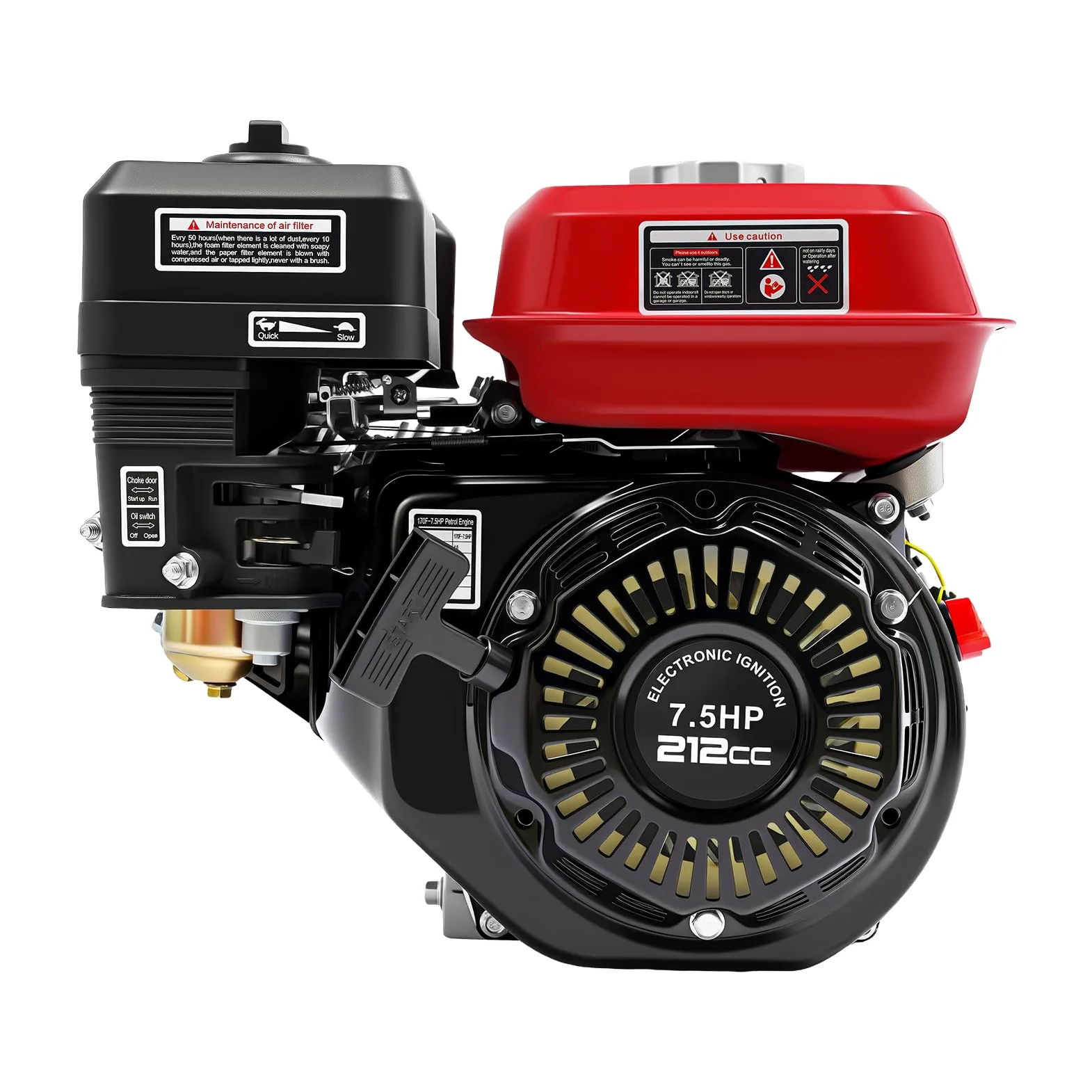 7.5CV Moteur Thermique 4 Temps, OHV Moteur à Essence, Monocylindre, 3600 tr/min, pour Motoculteur, Tondeuse, Fraise à Neige, Refroidissement à air