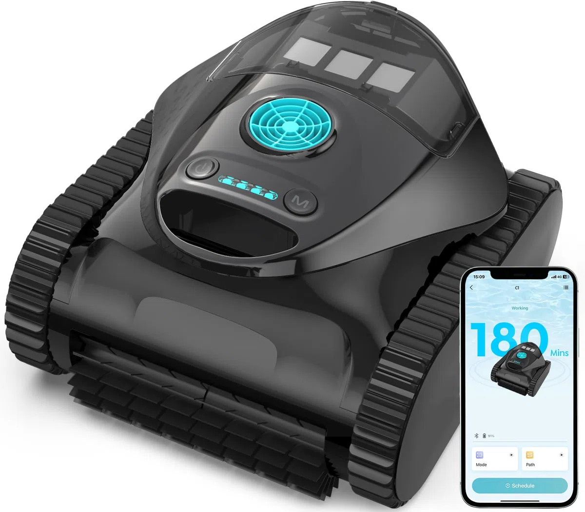 C1 Robot Piscine Fond et Parois (2026 Nouv) | Double filtration, 180 min, 7 modes, App, max 150 m², facile à sortir de l'eau, pour eau douce et salée