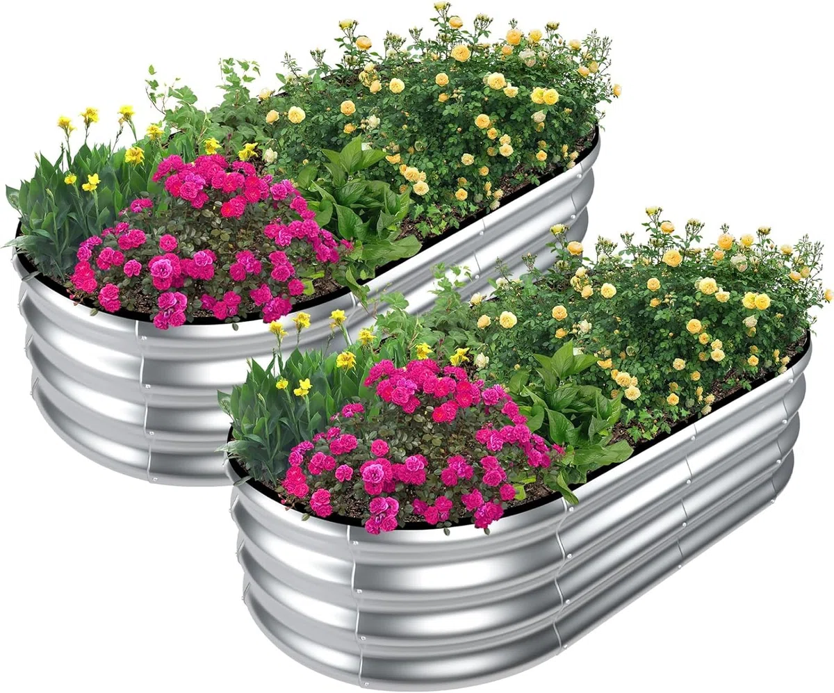 LATERN 2 Pièces Jardinière Surélevée, 120CM x 60CM x 30CM Galvanisé Acier Robuste sans Fond Jardinière Box pour L'extérieur Culture Plantes Légumes Fleurs Herbes (Inclus D'installation Kit, Argent)