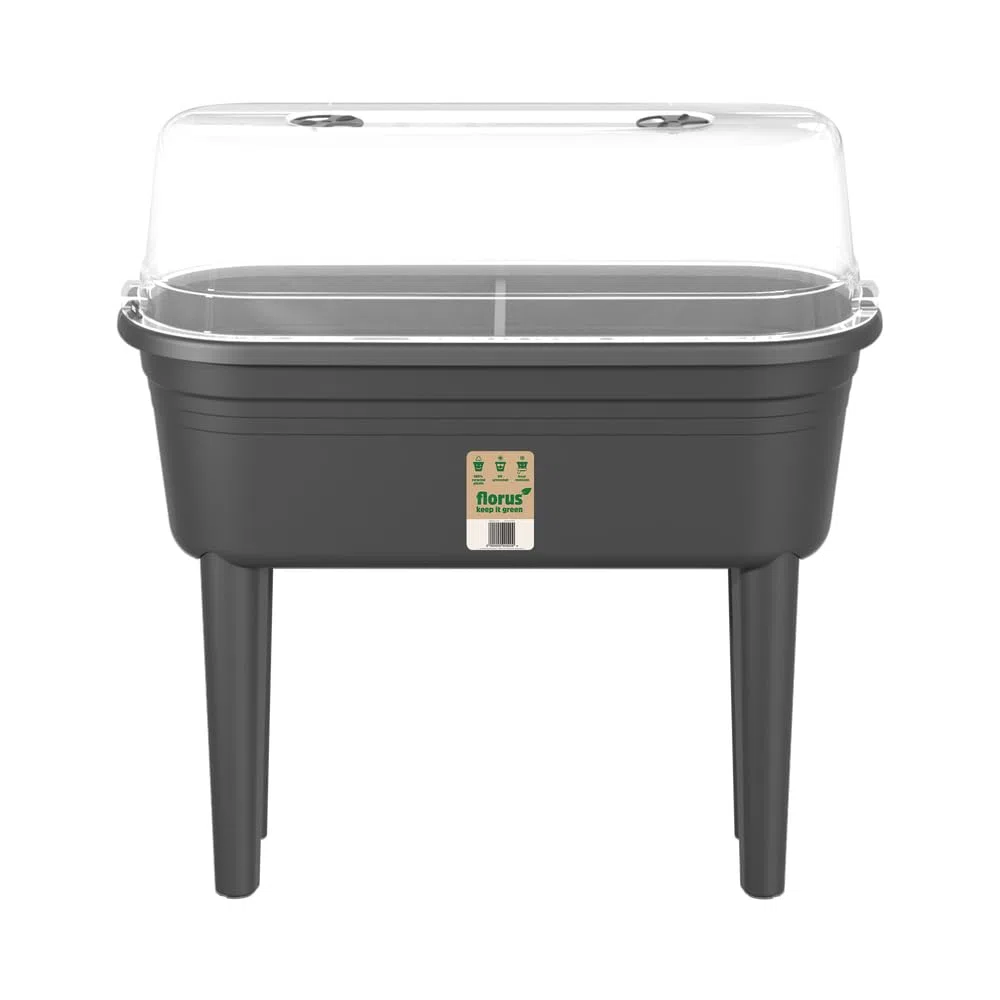 Florus Table De Culture Set Jardinière - Anthracite | L 37 x W 78 x H 26.4 cm | Convient à une Utilisation Extérieure | Plastique 100% recyclé