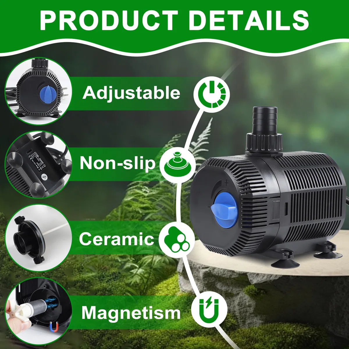 EXLECO Pompe Bassin Pompe de Filtration 2300L/H Pompe À Eau Exterieur Pomp Fontain avec Filtre 35W Pomp Aquarium Submersible avec Câble 10M & 2 Buse, Pomp pour Étang À Poissons Filtre, Jardin, Piscine