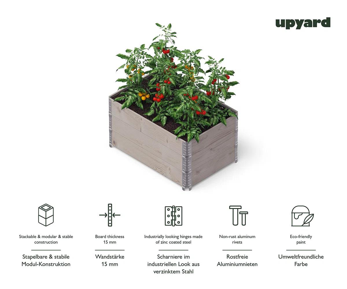 Upyard GardenBox Lot de 3 jardinières surélevées Modernes en Cadre de palettes - Plate-Bande surélevée modulaire en Bois Naturel pour Jardin et terrasse - Certifié PEFC - 120 x 80 x 58,5 cm - Gris