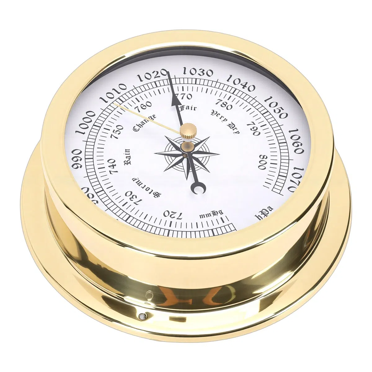 Baromètre en Laiton de 4,7 Pouces, Mesure Précise de la Pression Atmosphérique avec Cadran Blanc et échelles en Or Noir, pour Yachts, Cargos, Navires, Maison Marine