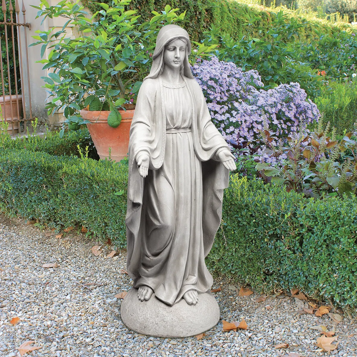 Design Toscano Madone de Notre Dame Statue Religieuse de Décor de Jardin, 91 cm, polyrésine, pierre antique