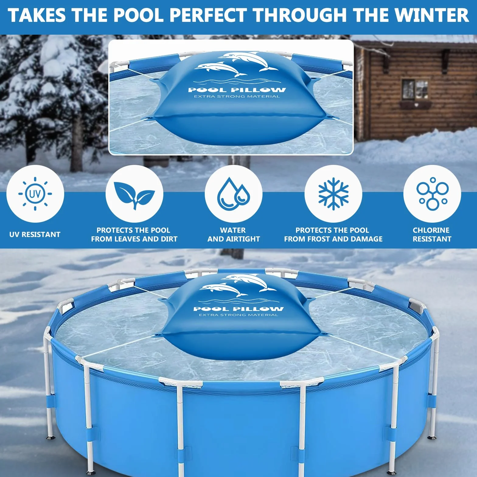 Coussin de Piscine pour l'hiver, XXL 120 x 120 cm Coussin d'air de Piscine, Flotteur Hivernage Piscine, Coussin Piscine Hivernage avec Valve de Sécurité avec Kit de Réparation,Double Couture