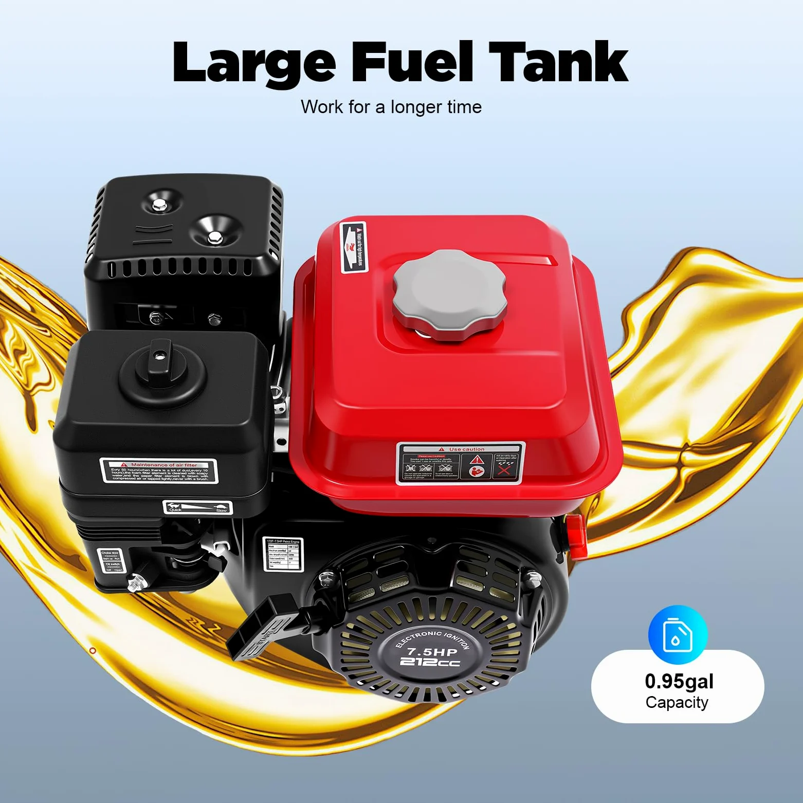 Moteur Thermique 4 Temps 7,5CV 212cc, Moteur Essence OHV 4kW 3600r/min, Moteur Motoculteur avec Refroidissement à Air, Alarme Manque d'Huile, Démarrage à Câble