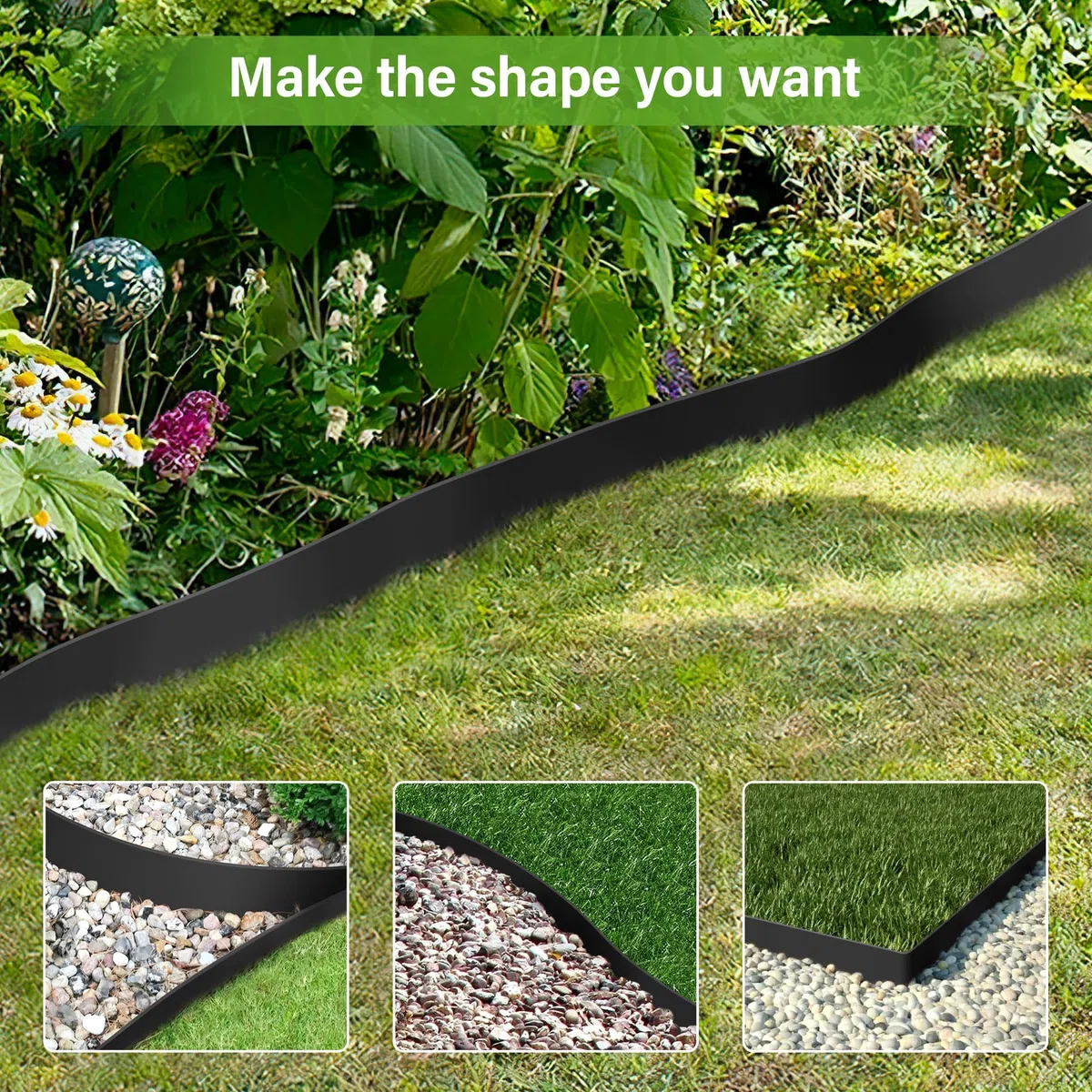 Forever Speed Bordure de Jardin en Plastique Flexible 20m x 5cm(LxH) [120 Ancrages au Sol + 2 Paire de Gants] Bordure de Gazon Bordure de Pelouse Clôtures de Jardin - Noir