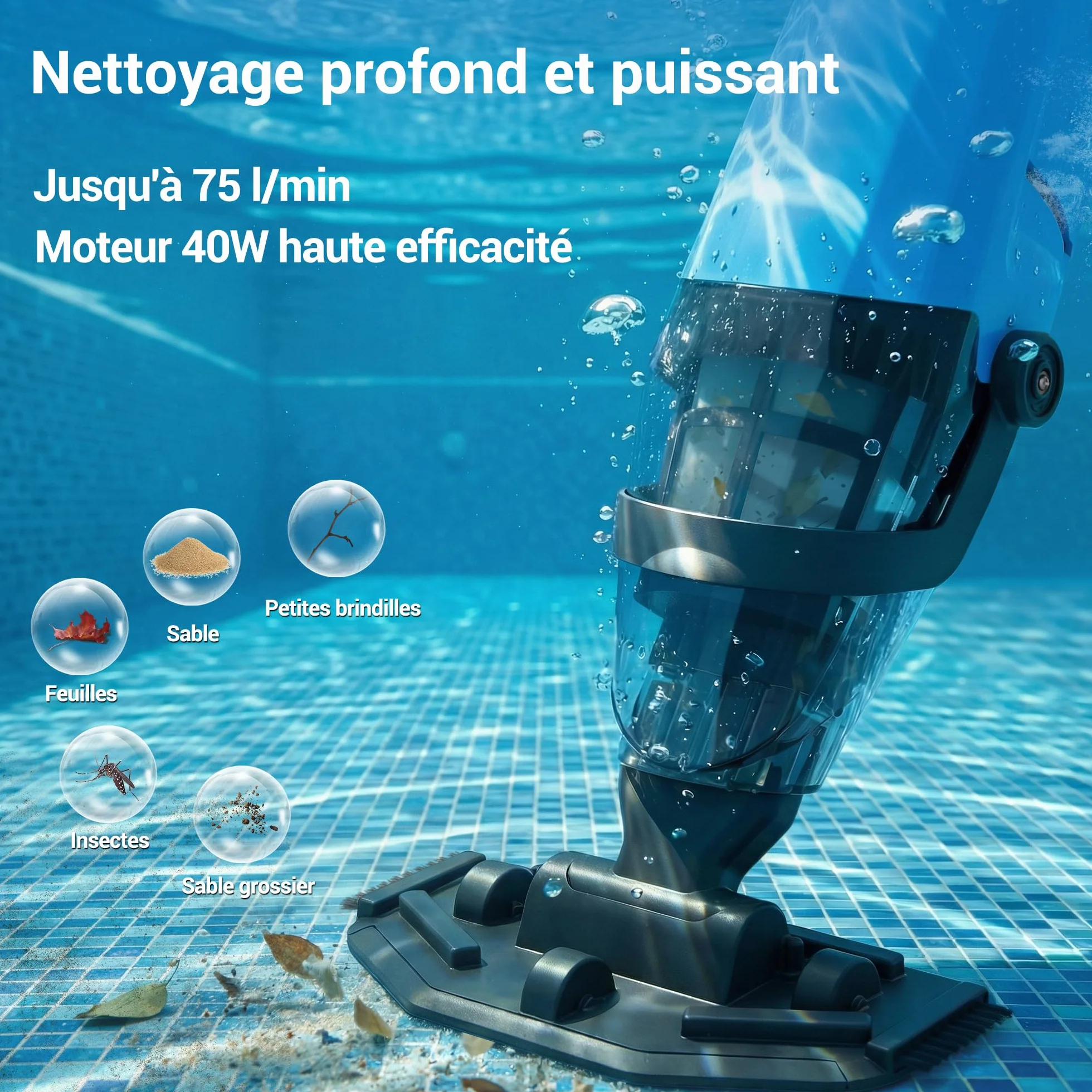 Aspirateur de Piscine sans Fil 2 en 1 pour Piscine Hors-Sol et Jacuzzi – Aspirateur à Main Rechargeable avec Tige télescopique et Filtre Fin Lavable, idéal pour Les spas, piscines Hors-Sol et Petites