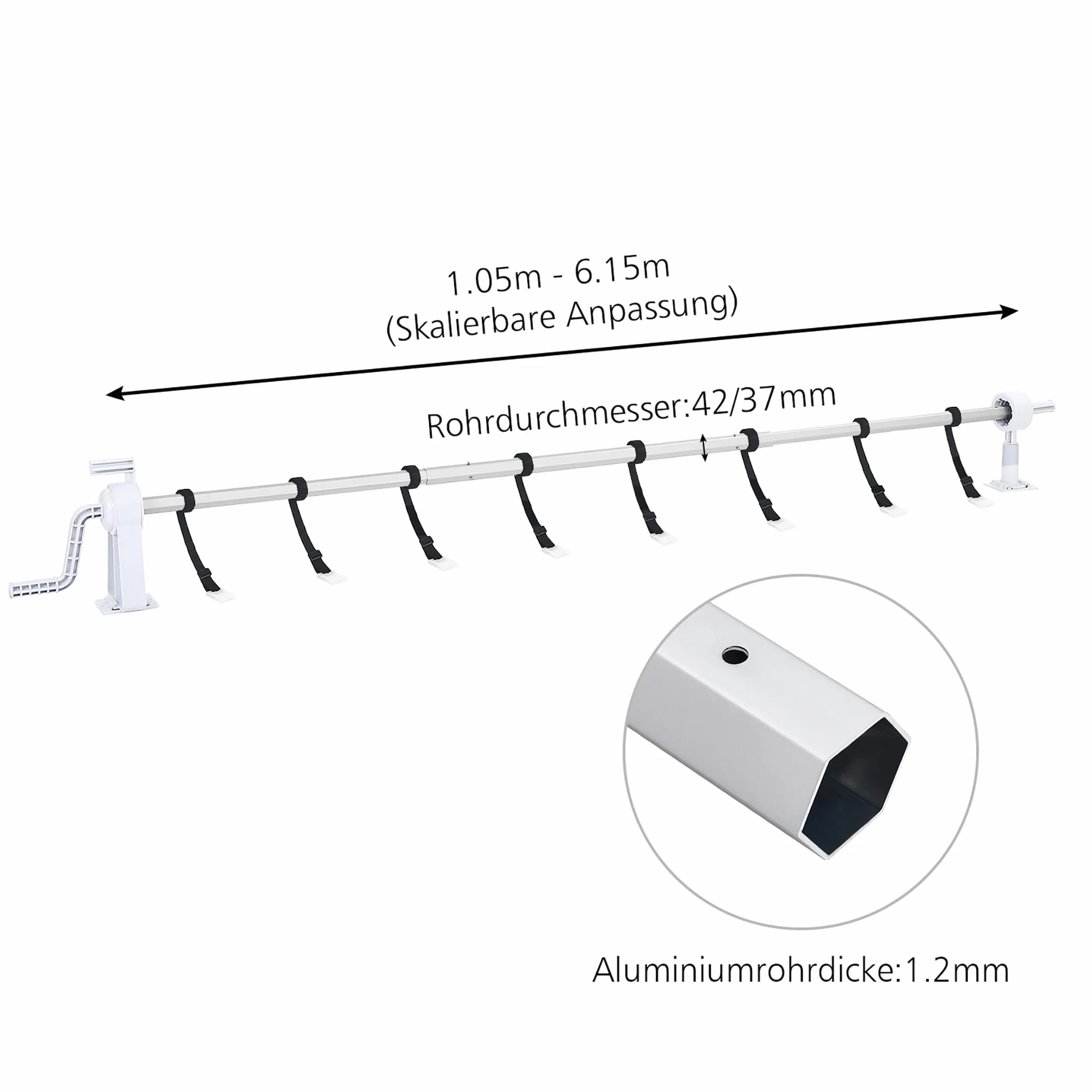 XMTECH Système d'enroulement de piscine - Enrouleur de piscine - Enrouleur de piscine réglable - Tube télescopique en aluminium - Système d'enroulement pour bâche de piscine - Film solaire résistant
