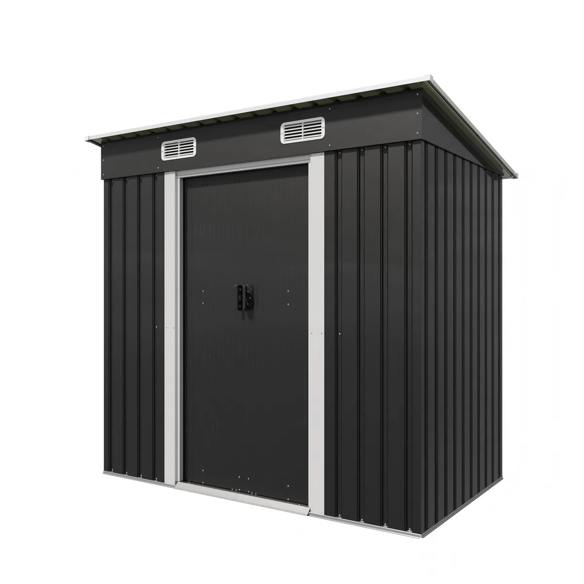 TRIUMPHKEY Abri de Jardin en métal 183x109x182cm avec Fondation 3,6m³ Abri de Jardin avec Toit en appentis et 2 Portes coulissantes, Anthracite, Garage à vélos, Résistant aux intempéries pour Outils
