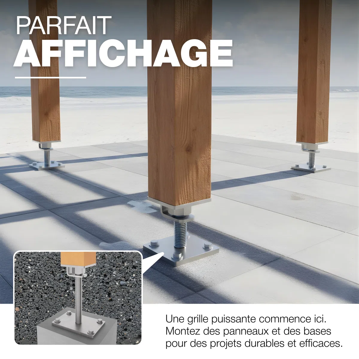 GeZu Impex Support de poteau Galvanisé à chaud Lot de 4 100 x 100 mm hauteur reglable platine bois pied poteaux clôture